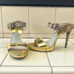 Michael Kors Gold  and Snake Heels /Sandals size 6 1/2
